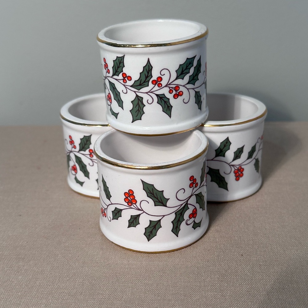 Festive Holly Berry Ceramic Napkin Rings - Picture 2 of 8